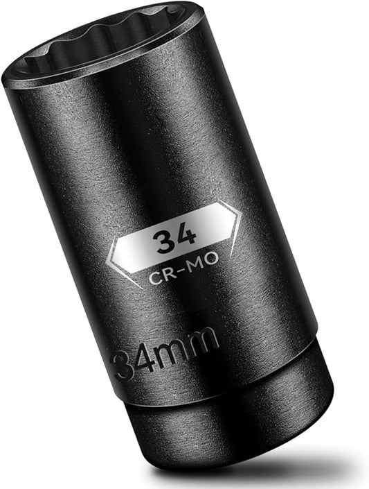 BLACKROBOT 34 mm 12-Point Deep Impact Socket, 1/2 Inch Drive, Metric, Black Manganese Phosphate Coating