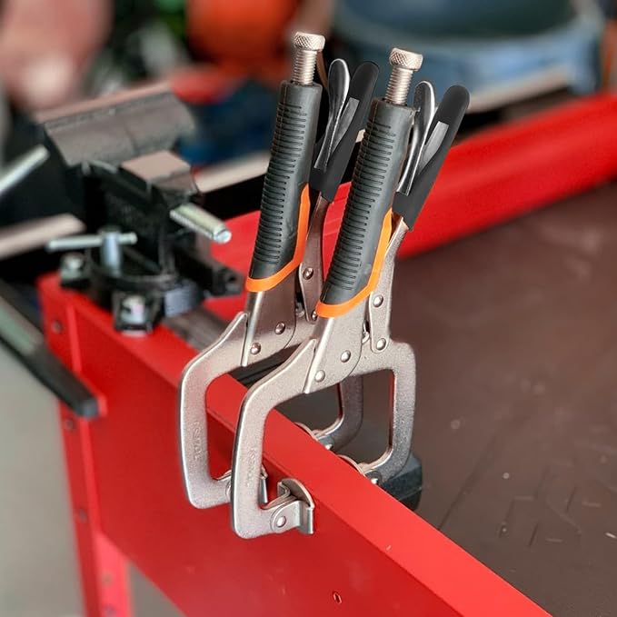 5 Pack 6 Inch C Clamp Locking Pliers,Locking C Clamp With Non-Slip Rubber Grip, Adjustable Nickel Plated C Pliers for Wood Working, Welding, Electrician Maintenance and More, by GENHAKON