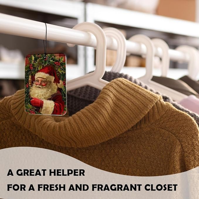 Red Buffalo Plaid Christmas Winter Car Air Freshener 4 Pcs, Rustic Winter Christmas Berry Tree Snowman Santa Air Freshener Hanging Decor for Cars Closet Drawer Books Accessories Gifts