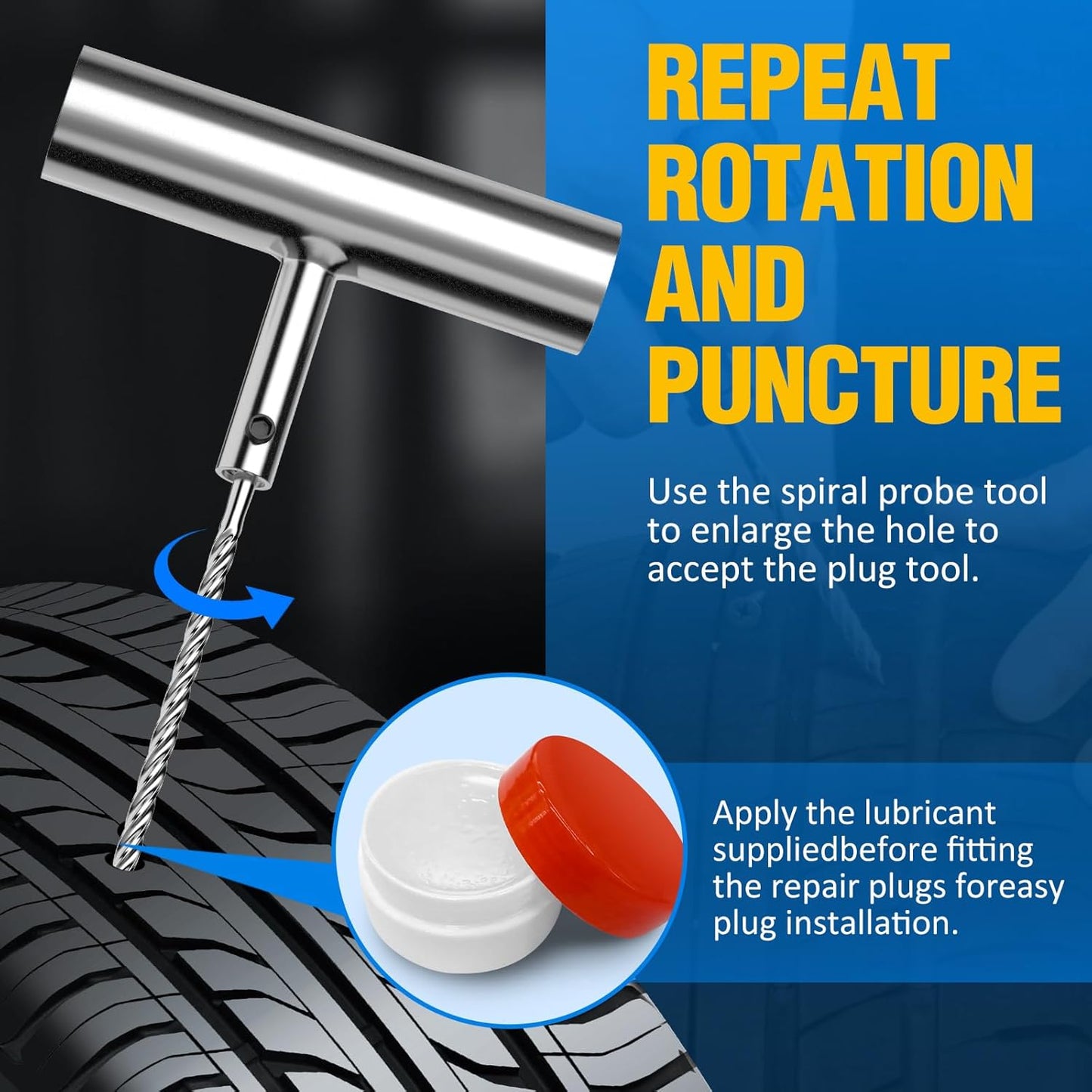 BETOOLL Universal Tire Repair Kit, Heavy Duty 22 Pcs Emergency Tire Plug Kit, for car Motorcycle, Truck, ARB，ATV, Tractor, RV, SUV, Trailer