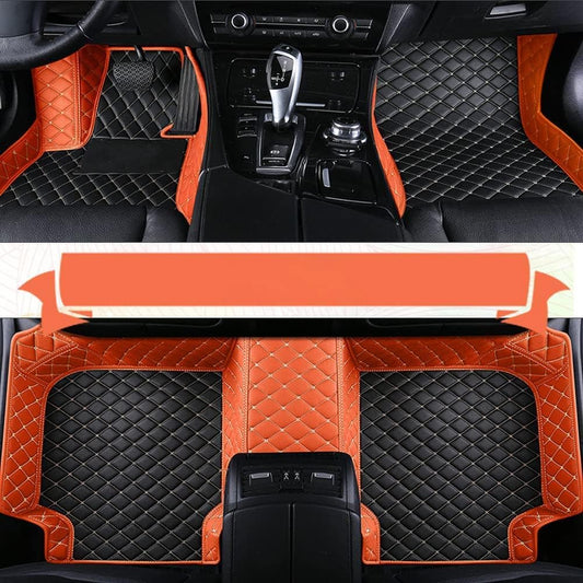 Custom Car Floor Mat Compatible with BMW Mercedes-Benz Toyota Cadillac Lexus Honda Infiniti Nissan Hyundai Kia Audi All Models Cars Sedans SUVs Automotive Mats (Edge Orange Middle Black Beige)