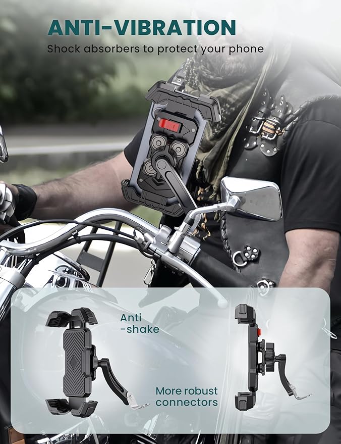 Motorcycle Phone Mount Holder 2025 [Dual Vibration Dampener] - Phone Holder for Motorcycle Rearview Mirror with 360° Rotation for iPhone 16/15/ 14/13 Pro Max, 4.5-7.2 Inch Smartphone