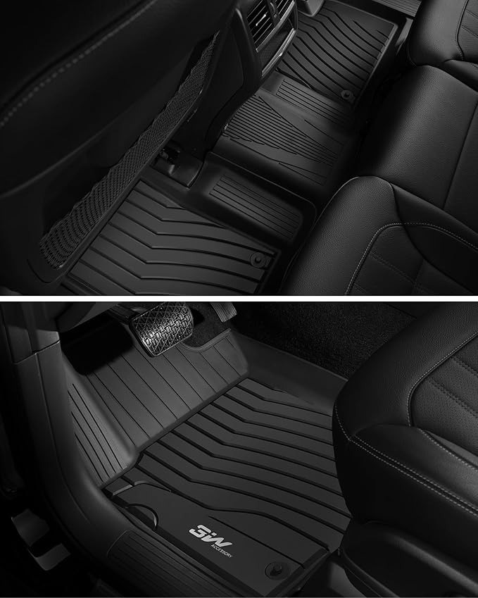 3W Floor Mats for 2012-2019 Benz ML/GL/GLE/GLS Series (ML/GL/GLE/GLS 350/450/550/63 AMG), TPE All Weather Custom Fit Floor Liner for 1st and 2nd Row Full Set Car Mats, Black