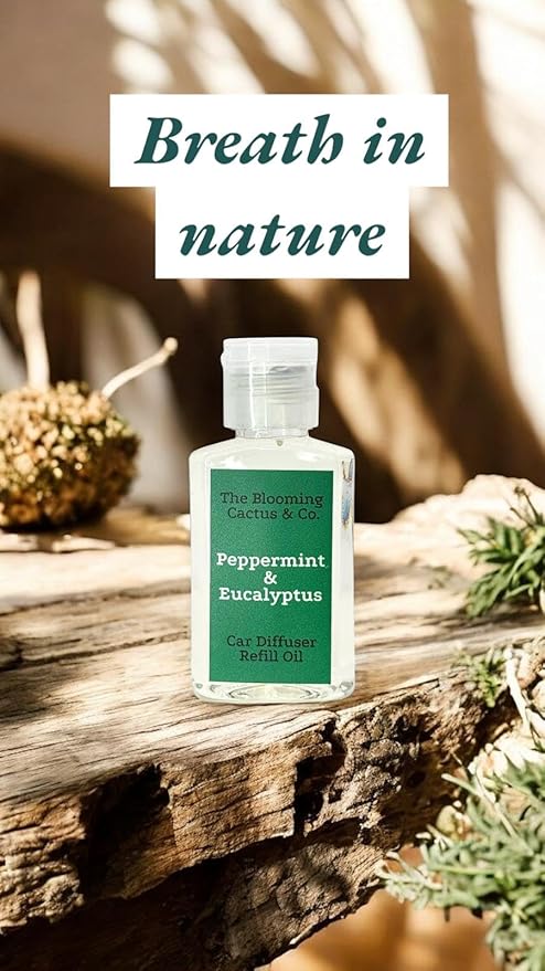 Car Air Freshener Refill Oil - Fragrance Oil Diffuser Refill - Car Diffuser Refill - Reed Diffuser Refill -The Blooming Cactus & Co. - (Peppermint & Eucalyptus)