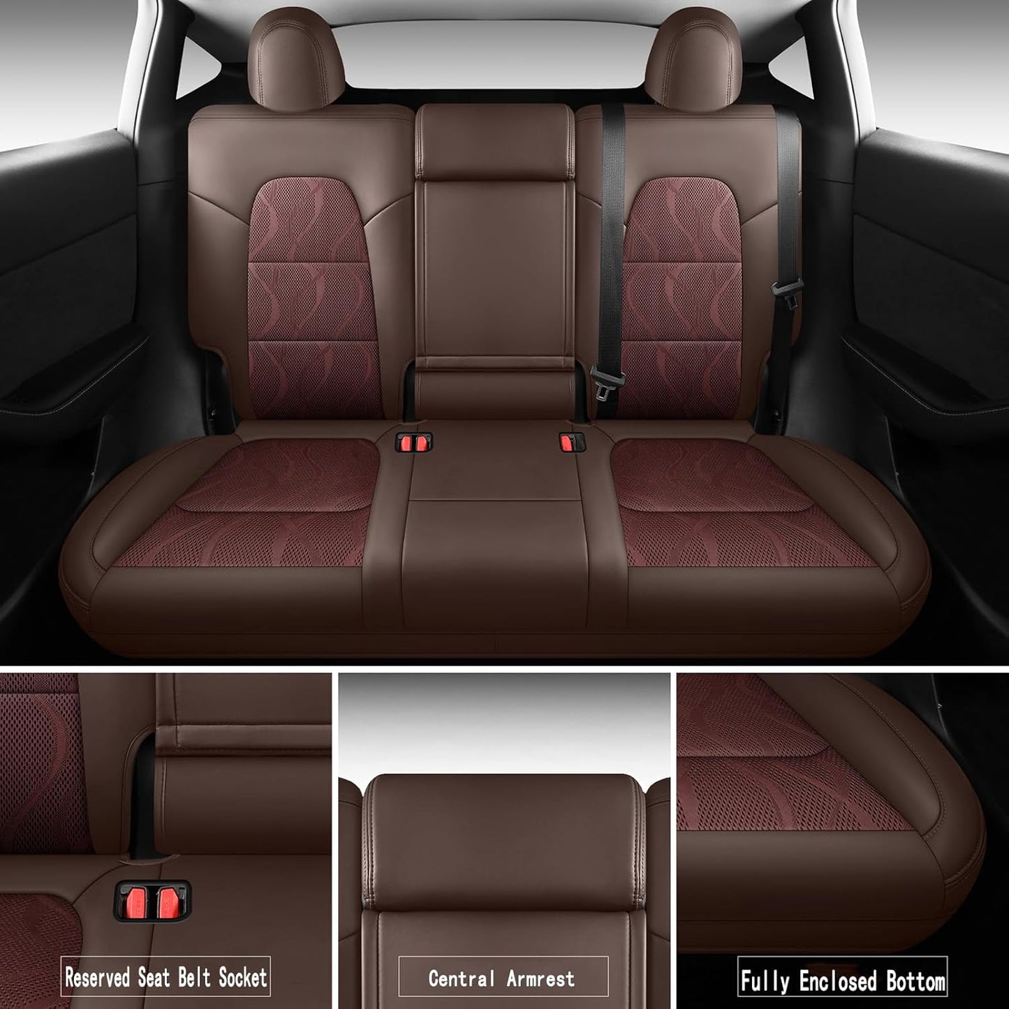 Tesla Model Y Seat Cover Full Set, Faux Leather Tesla Car Seat Cover, Perfect Suitable for Tesla Model Y 2020 2021 2022 2023 2024 2025 (Brown)