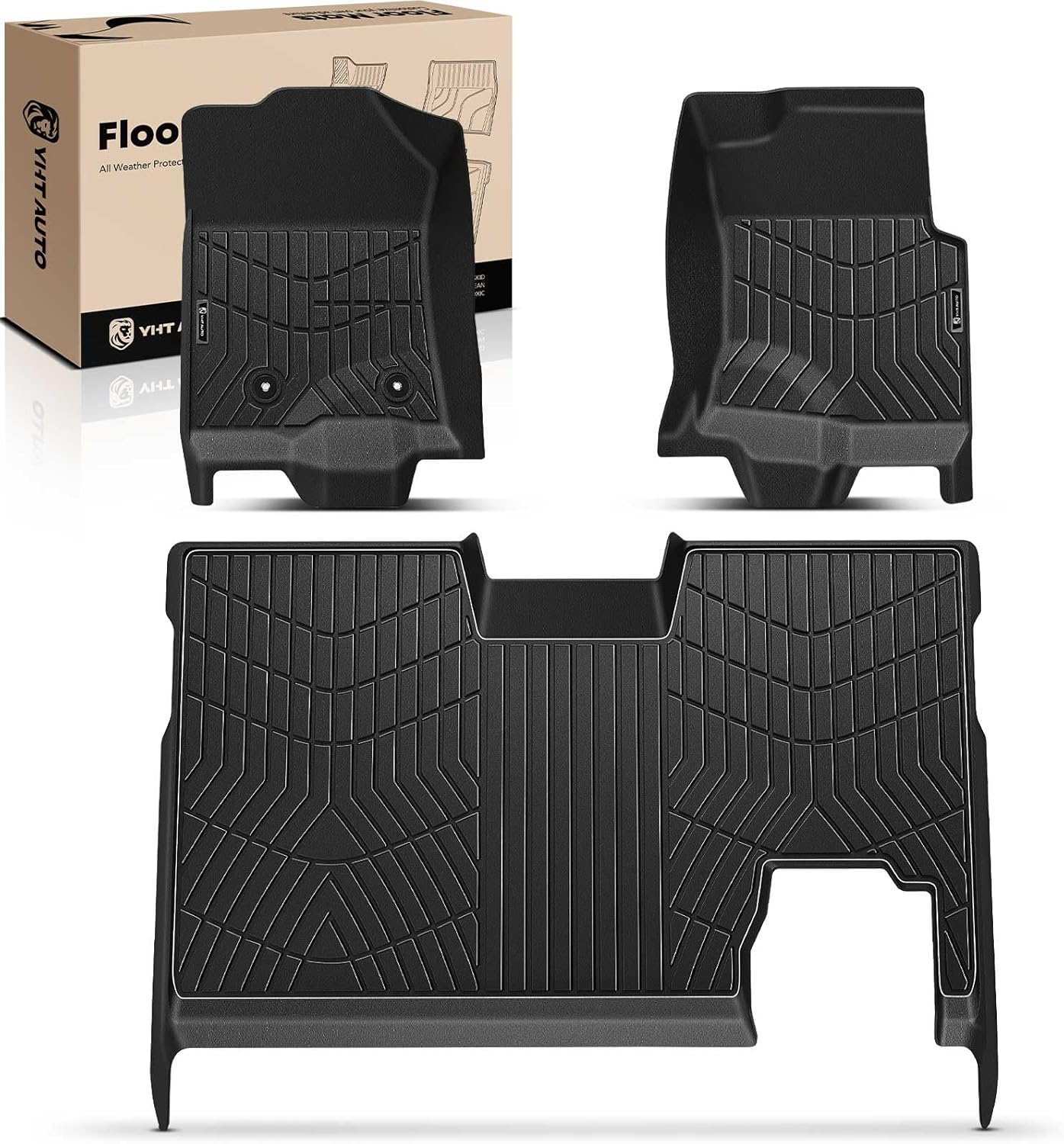 YHTAUTO Floor Mats Fit 2010-2014 Ford F-150 (SuperCrew/Crew Cab Built After 8/19/2010), TPE All Weather Floor Liner Odorless Custom Fit Car Mats, 1st 2nd Row F150 Accessories