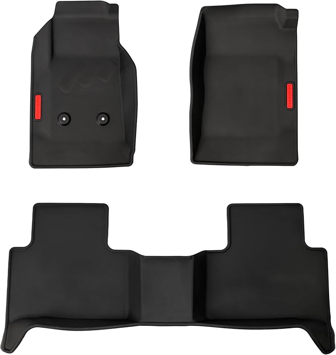 BaseLayer Elite Floor Mats for Chevy Colorado/GMC Canyon (2015-2022) Crew Cab – Made in USA – Precision Fit Heavy Duty All-Weather Mats – Front & Rear (Red Logo)
