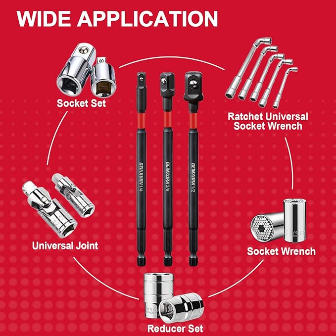 8Pcs Impact Socket Adapter Set,1/4" Drive Square, 2.5Inches Extension Bit Socket Driver Set, Adapt Your Power Drill to High Torque Impact Wrench