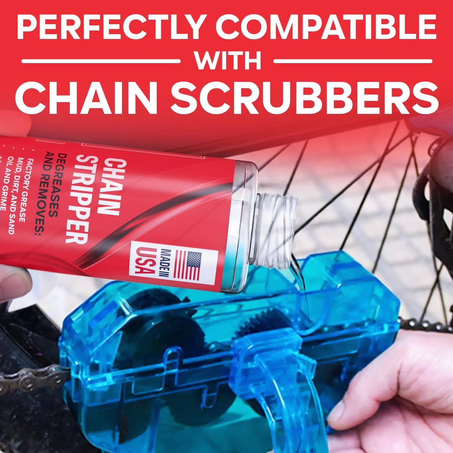 Professional Bike Chain Stripper + Degreaser - 16oz Chain Cleaner & Wax Prep, Works in Minutes, Made in USA, Easy Drip-On Application On Bike, Soak for Deep Clean, Strip + Prep for Bike & Motorcycle