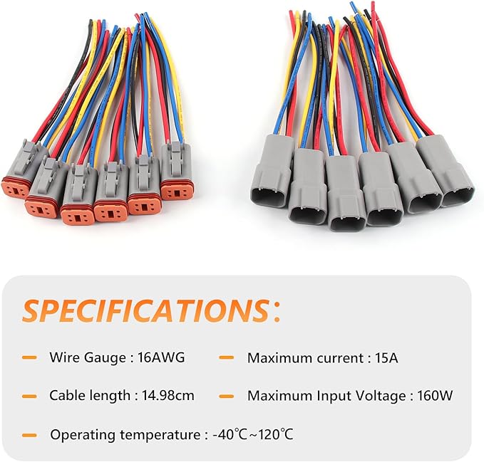 Newdeli Deutsch 4 Pin Connector Kit Waterproof Electrical Connector 16 AWG Male and Female Automotive Wire Connectors for Car Truck Boat, Dt Connector 6 Sets