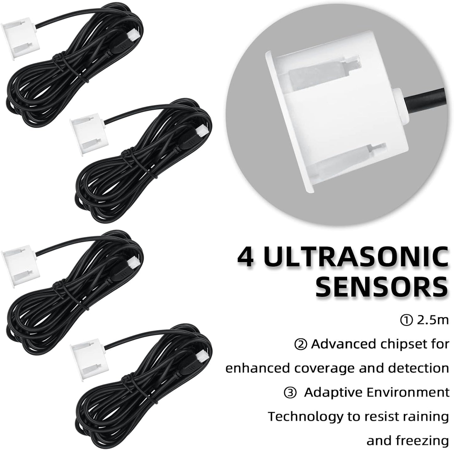 Parking Sensor Kit Backup Sensor Kit Reverse Sensor for Car 16 Color Options for Probes Adjustable Alarm Volume Professional Sensore de Reversa para Carro Safe Driving Assistant（White）