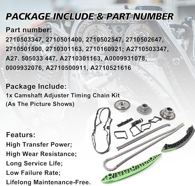 2710501400 2710501500 Timing Chain Kit with Camshaft Adjuster Fits for Mercedes W203 W204 SLK250 E250 M271 C200 Chain Timing Tool Replacement OE 2710500116 2710500911 A2710503347 A2710502547