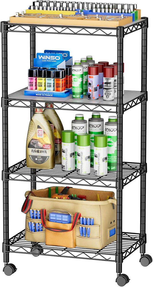 SINGAYE 4 Small Wire Shelves Kitchen Pantry Close Home Organizers and Storage Bathroom Shelf Laundry Room Organization Adjustable Book Metal Garage Shelving Unit