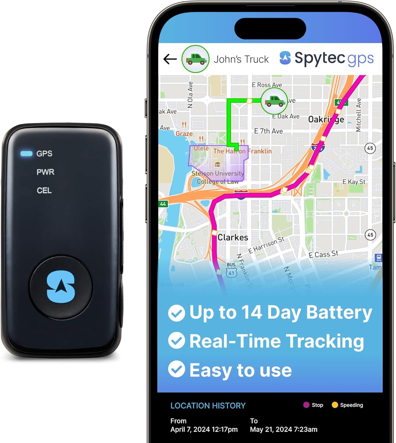 Spy Tec Mini GPS Smart Tracker for Vehicles, Cars, Trucks, Up to 14 Day Battery Life, Small GPS Tracking Device for Kids, Unlimited Updates, Worldwide Real-Time Tracking, USA Made Tech, Low Cost Plan