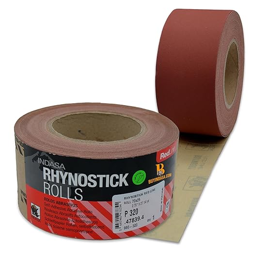 Indasa 2.75" PSA Sandpaper Roll - Rhynostick 27 Yard 60-Grit Long Continuous Roll, Self-Adhesive Stickyback Sand Paper for Woodworking, Automotive, Metal (Aluminum Oxide)