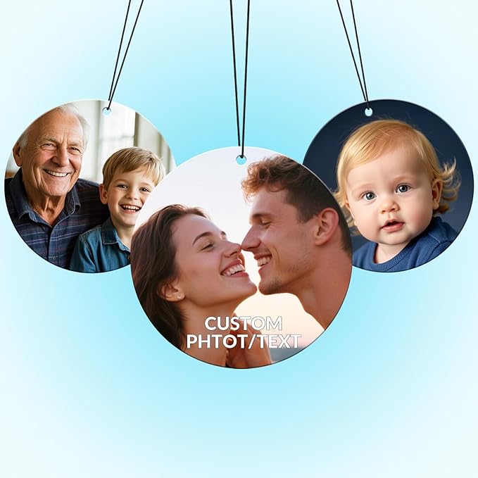 Custom Air Fresheners with Picture - Personalized Double Sided Photo Air Freshener, Customized Air Freshener for Car Wardrobe Bathroom Hanging Ornaments (A4-Round)