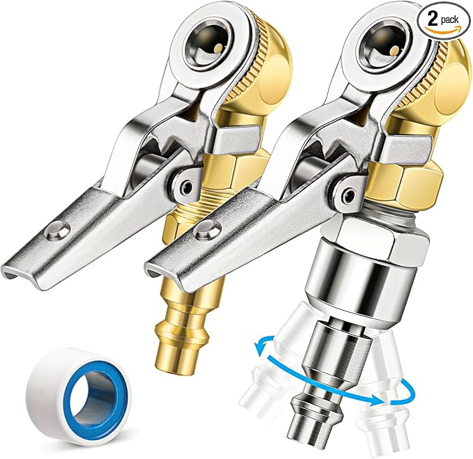 2-Pack Portable Tire Air Chuck with Clip, 1/4" FNPT Locking Air Chuck Tire Infator Nozzle with 360° Swivel Quick Plug, Closed Ball Lock On Air Chuck for Tire Air Compressor Accessories