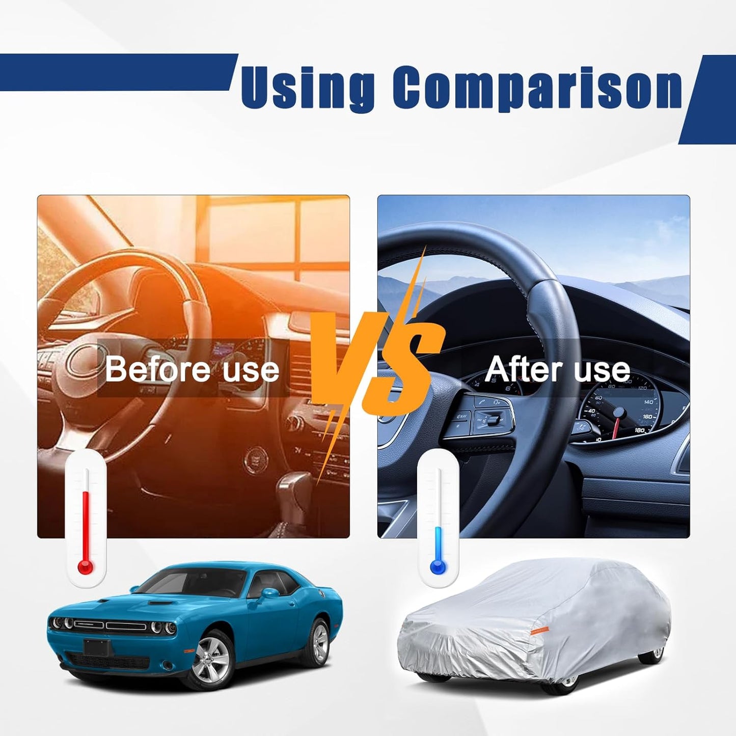 Kayme 6 Layers Car Cover Custom Fit for Dodge Challenger Hellcat (2008-2025) Waterproof All Weather for Automobiles, Outdoor Full Cover Rain Sun UV Protection.Silver