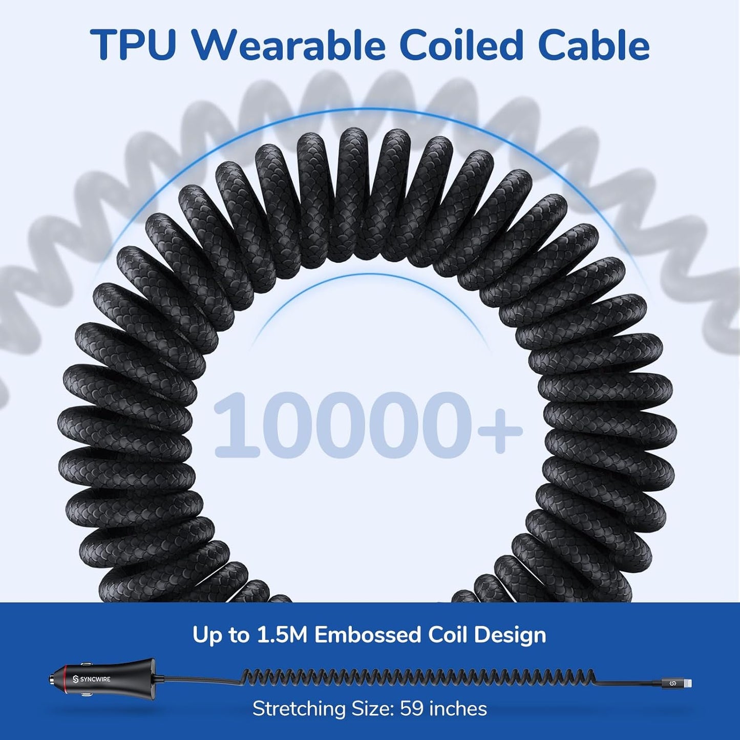 [Apple MFi Certified] Syncwire iPhone Car Charger 32W Super Fast Car Phone Charger Cigarette Lighter USB Car Adapter with Build-in 5FT Coiled Lightning Cable for Apple iPhone 14/13/12/11/XR/Max, iPad