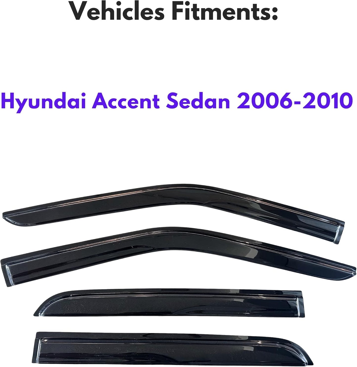 KPY Window Visor Compatible with Hyundai Accent Sedan 2006-2010, 4PC Rain Guard Side Window Vent Deflectors Tape-On Mugen Style, 2006 2007 2008 2009 2010