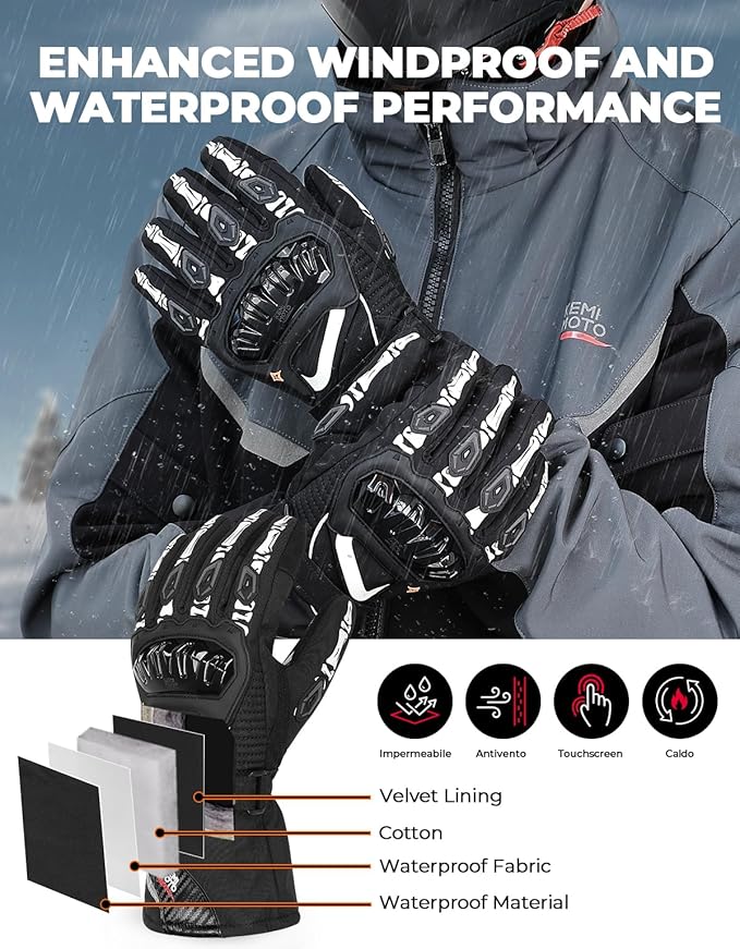 KEMIMOTO Winter Motorcycle Gloves, Rainproof Riding Warm Gloves with Touchscreen for Motorcycle Riding, ATV, UTV, Snowmobile Glow-in-The-Dark Green M