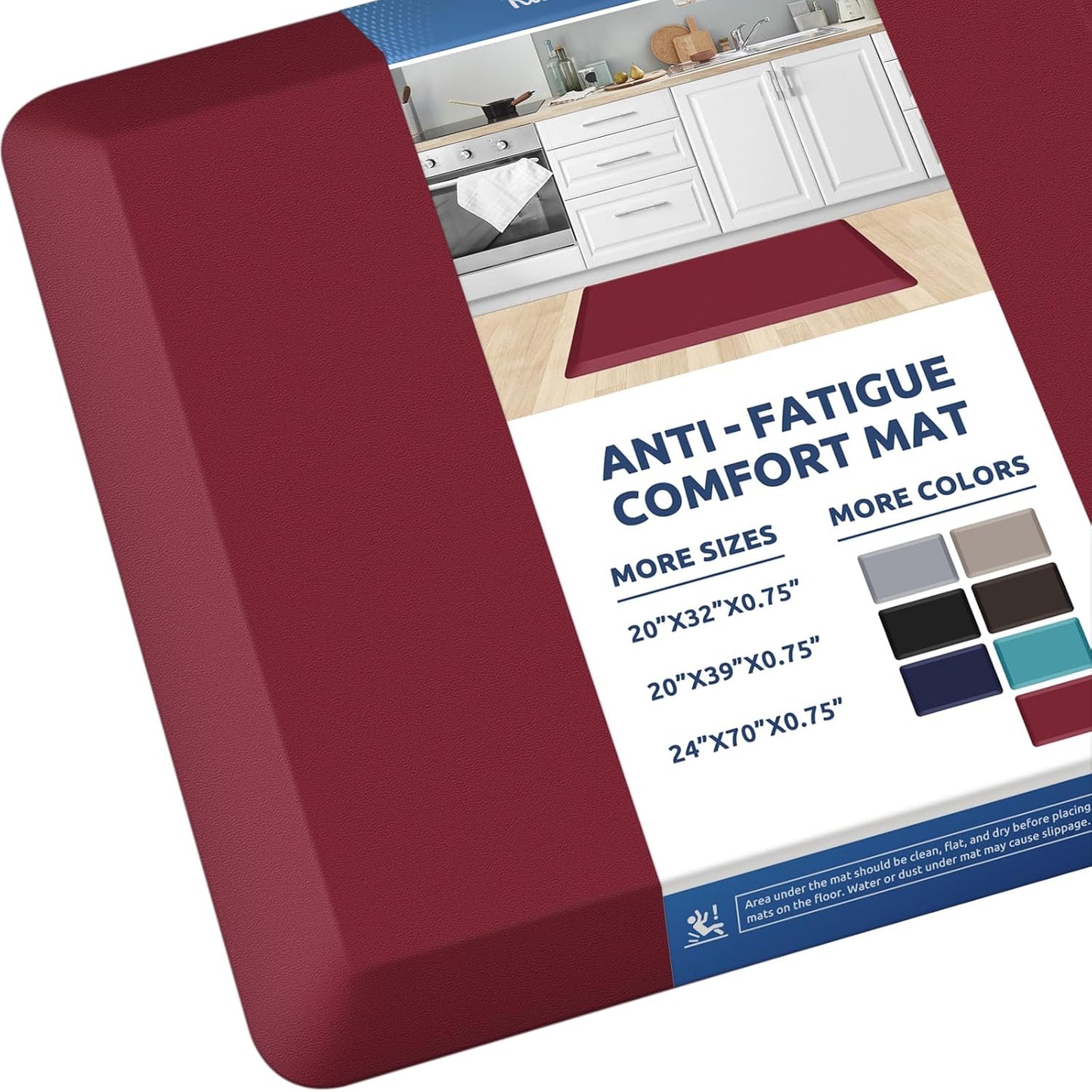 KitchenClouds Kitchen Mat Cushioned Anti Fatigue Rug 20"x32" Waterproof, Non Slip, Standing and Comfort Desk/Floor Mats for House Sink Office (Red)