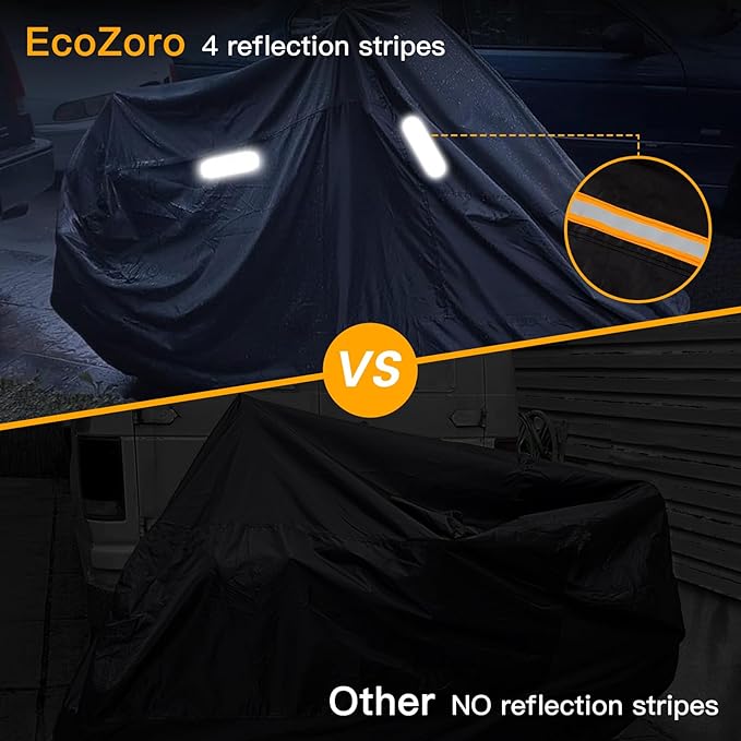 300D Heavy Duty Motorcycle Cover - All Season Waterproof Outdoor Protection with Lock-Holes, Night Reflective & Storage Bag Fits up to 96.5" Cruiser, Touring, Sportbike, Dirt Bike, Scooter