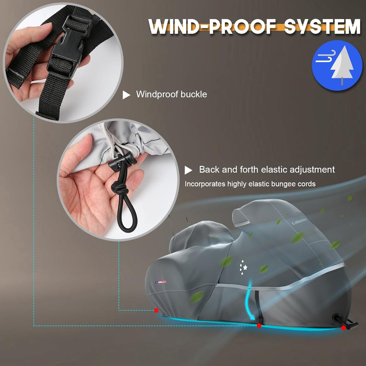 Motorcycle Cover with Side+Top Box LI LIBZAKI Heavy Duty 600D Waterproof for Touring Models Harley Davidson Ultra Limited,Road Glide Limited, Gold Wing,Road Master,Indoor & Outdoor Storage/Gray