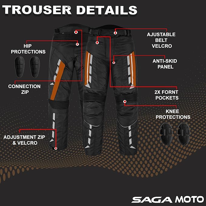Men’s Waterproof Motorcycle Trousers – 600D Cordura Biker Pants with CE Armour, Thermal Lining & Reflective Panels