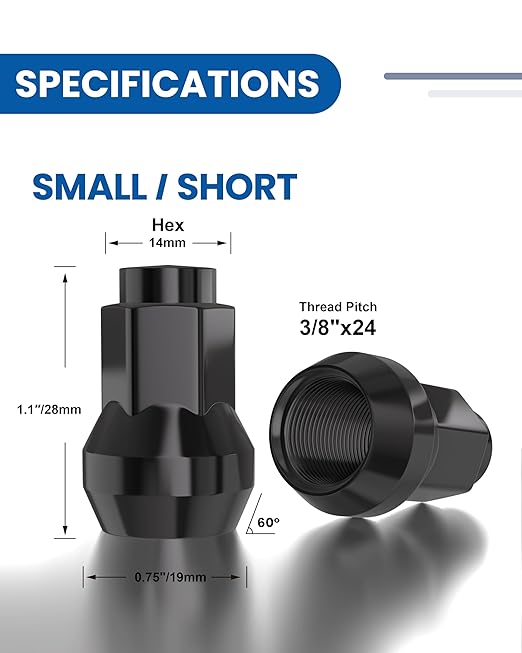 GAsupply 3/8-20 ATV Lug Nuts 14mm Hex, 10x1.25mm Closed End Acorn Tuner Black Lug Nut 1.2" 30mm Tall Conical Seat 60 Degree for Aftermarket Wheels, 16 Pcs