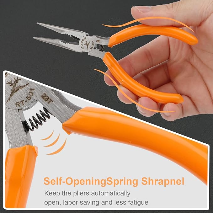 Rongon Small Needle Nose Pliers, 5” Long Nose Plier for Wire Bending, 2 Pack High Carbon Steel Serrated Jaw Pliers for Electronics & Jewelry, Stainless Steel Craft Tools with Non-Slip Grips(2Pcs)