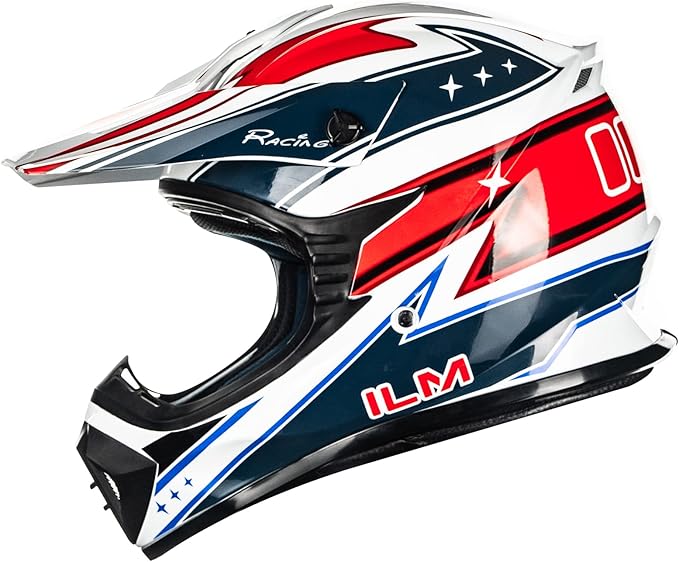 ILM Adult Dirt Bike Helmets Motocross ATV Dirtbike BMX MX Offroad Full Face Motorcycle Helmet, DOT Approved Model 128S (Red Blue, Adult-XXLarge)