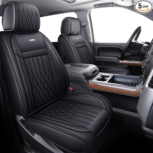 Aierxuan Chevy Silverado GMC Sierra Car Seat Covers Full Set, Custom Fit 2007-2025 1500 2500 HD 3500 HD Crew, Double, Extended Cab or Pickup Truck, with Waterproof Faux Leather (Black)