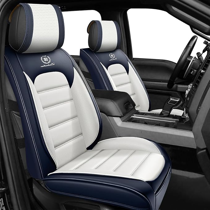 Full Set Car Seat Covers for GMC Sierra 1500/2500/3500 Denali SLT AT4 AT4X Base Seat Covers 2008-2025, Waterproof Premium Nappa Leather Seat Protectors(Standard 5 Seats/Black&White)