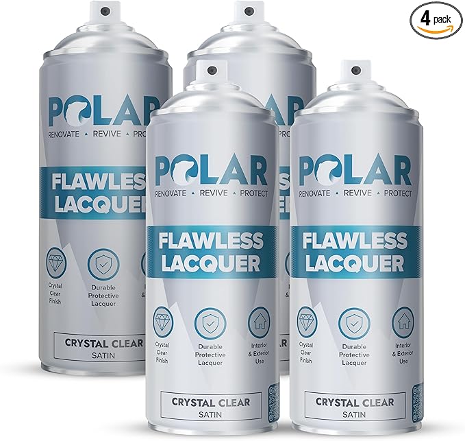 Polar Clear Matte Flawless Lacquer Spray - 4 x 13.5 Fl Oz - Clear Coat Spray Paint - Non-Yellowing & Scratch Resistant - Interior & Exterior Surfaces for Wood, Metal, Plastics, Glass & Ceramics