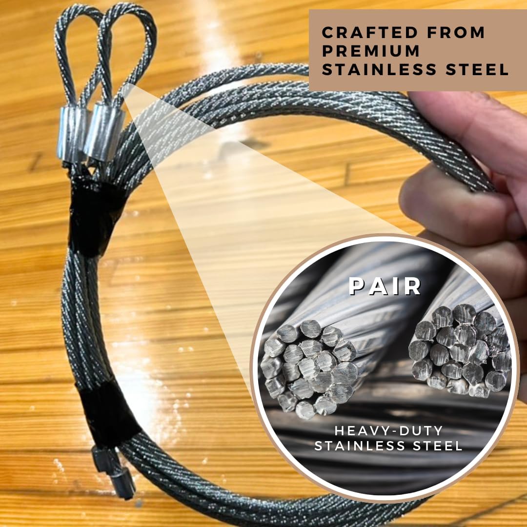 Torsion Cable 7 Foot 1/8" Thick for Garage Door Opener Torsion Cable Spring Replacement Kit, Heavy-Duty Steel Wire Cable for Overhead Sectional Garage Doors & More, Repair Hardware, Rust Proof Pair