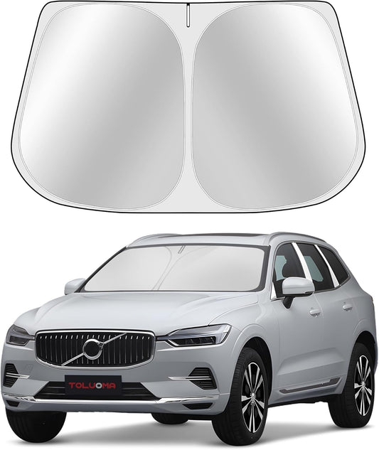 Custom Fit Windshield Sun Shade for Volvo XC60 2018-2025 - Full Coverage, 210T Reflective Fabric, Double-Layer Design - Blocks 99% UV Rays, Keeps Car Cool, Easy to Install and Store, Pack of 1