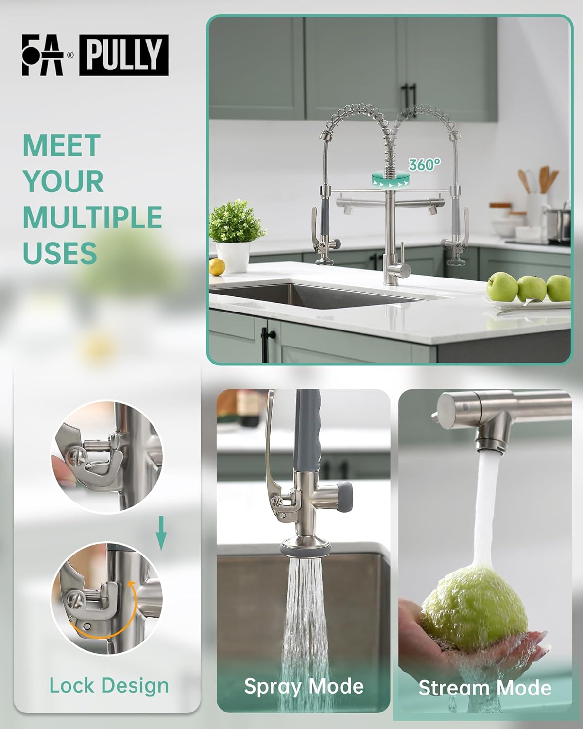 Fapully Commercial Pull Down Kitchen Sink Faucet with Sprayer Brushed Nickel