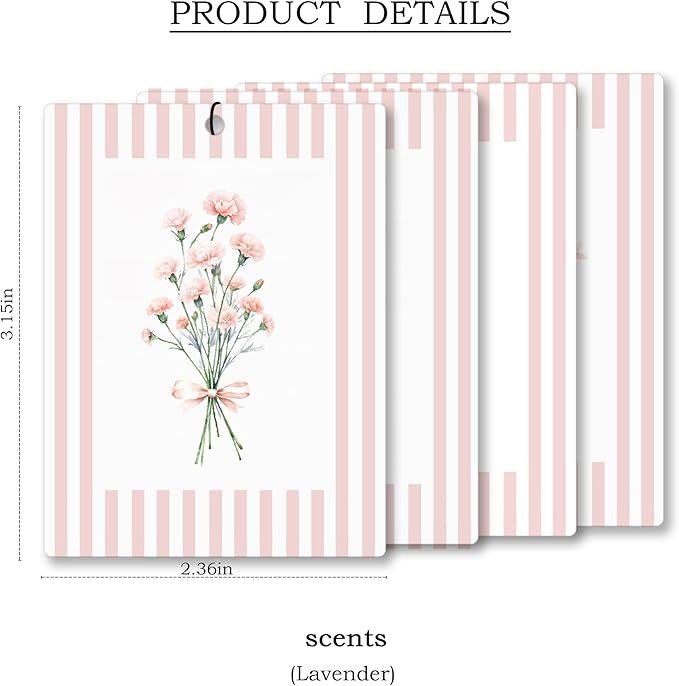 Pink Floral Car Air Freshener 4 Pcs, Coquette Pink Bow Flower Hanging Scents Air Freshener for Women Girls Gifts, Preppy Flower Scented Car Accessories Decor for Room Closet Drawer