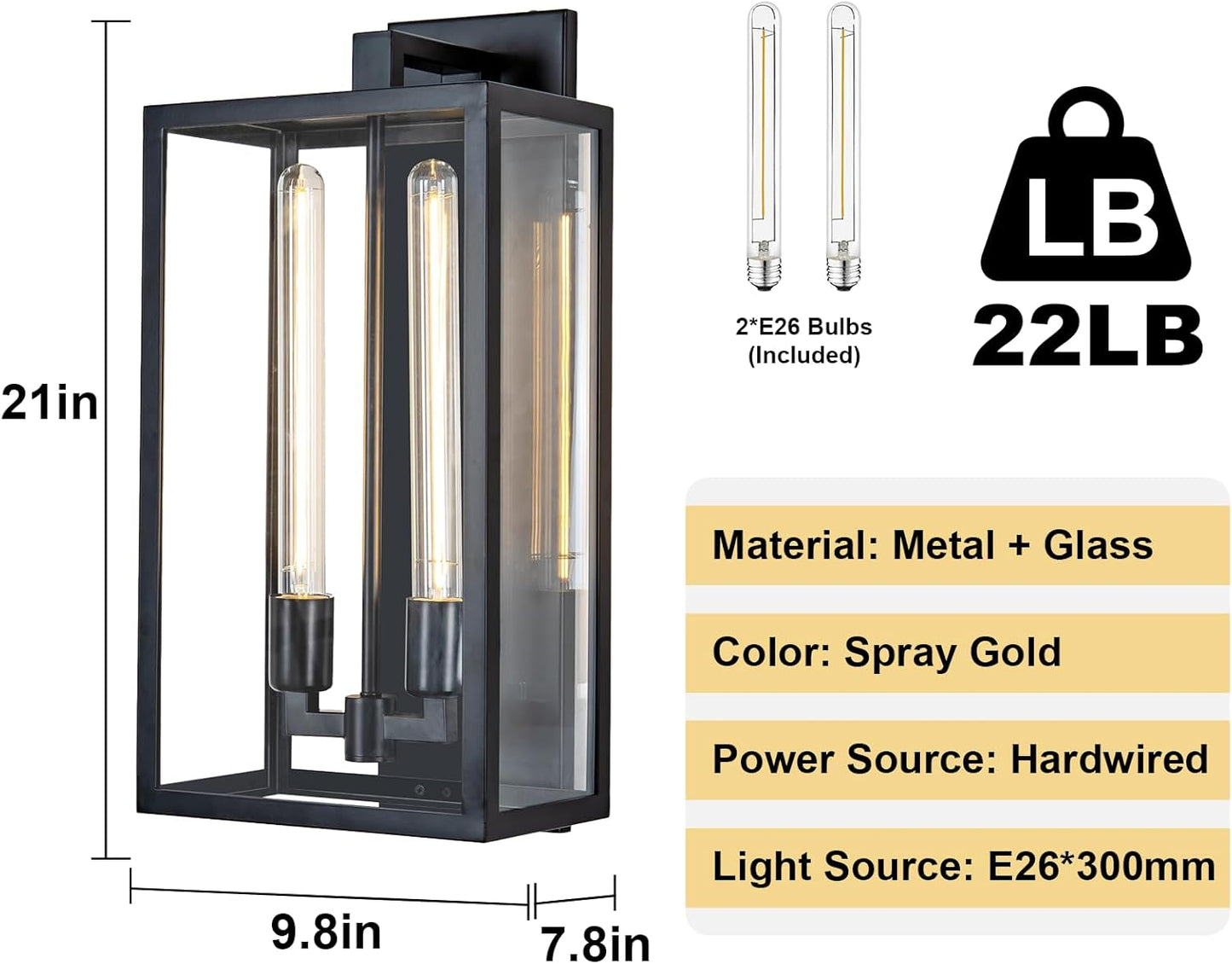 Outdoor House Lights Wall Mount, 21" Large Wall Sconces Wall Lights for House, Black Waterproof Modern Porch Lighting Exterior Lamp for Porch, Front Door, House Garage, Farmhouse (Bulbs Included)