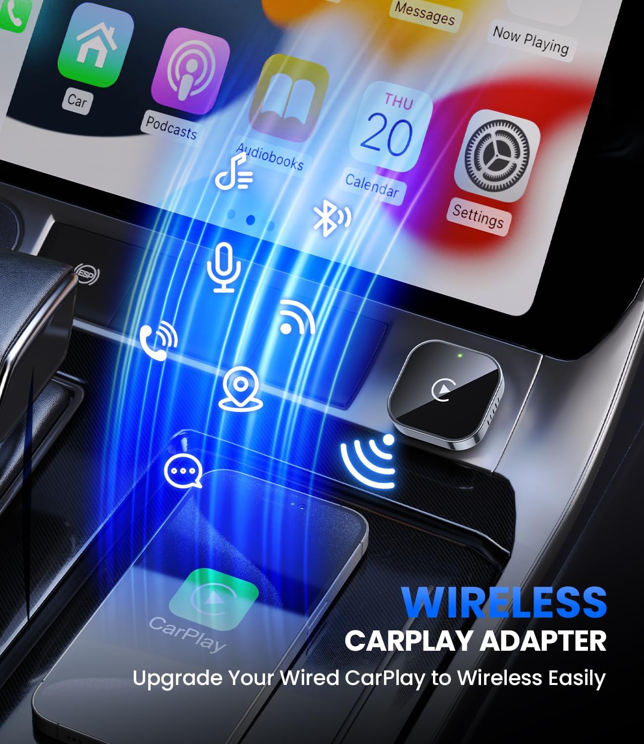 Teeran Wireless CarPlay Adapter 2025 Upgrade Wired CarPlay to Wireless, Mini USB Design for Cars with Built-in Wired Apple CarPlay Plug and Play Easy Use Fast Stable Connection Car Play for iPhone