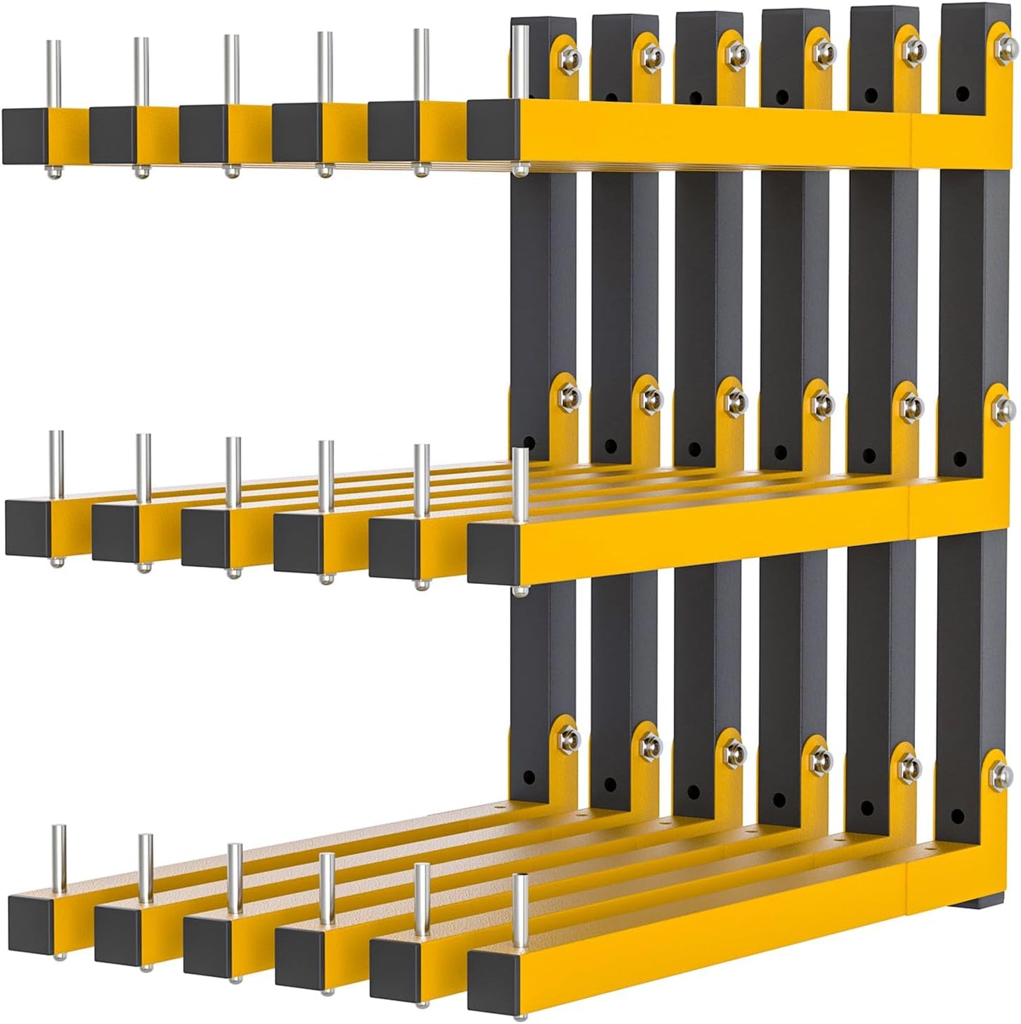 6 PACK Lumber Storage Rack Wall Mount Wood Organizer Storage Racks Heavy Duty Shelf Brackets with 9-Level System 1080 LB Sturdy Folding Garage Wall Shelving, Snowboard Rack for Indoor and Outdoor