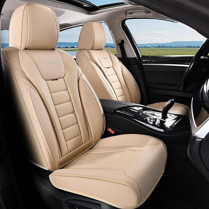 Coverado Car Seat Covers, Front Covers for Cars, Car Seat Cover Front Seats, Automotive Seat Cover, Waterproof, Leather Car Seat Cushion, Universal Interior Covers Seat Protectors for Most Cars
