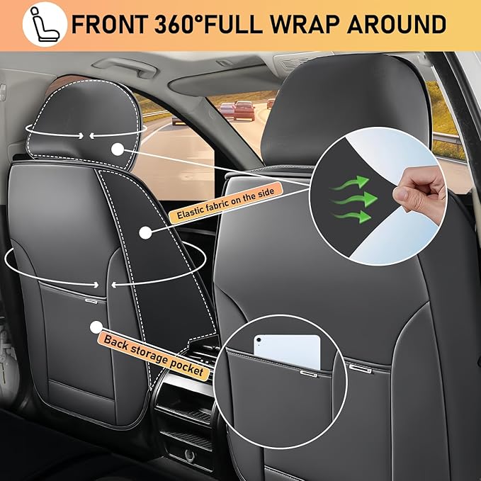Car Seat Covers Fit for Toyota Highlander 2000-2025 | 7 Seat Car Seat Cover | No-Slip Waterproof Breathable Faux Leather Automotive Seat Covers Auto Interior Covers White Gray,Full Set