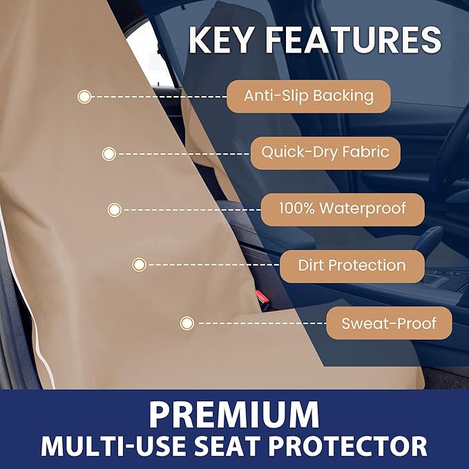 Dri Seats Waterproof Car Seat Cover – Premium Sweat Towel with Slip Resistant Backing for Front Seats in Cars, Trucks, SUVs – Universal Seat Liner, Easy Install, Machine Washable, Breathable