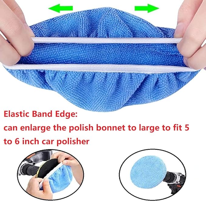 Boltigen 8pcs 9-10 inch Polishing Pad Bonnets 8 Pack 4 Color 9'' to 10'' Orbital Polishing Pad Microfiber Coral Fleece Bonnet Car Buffer Polisher Waxing Covers for Automobile Glass Cleaning and Polish