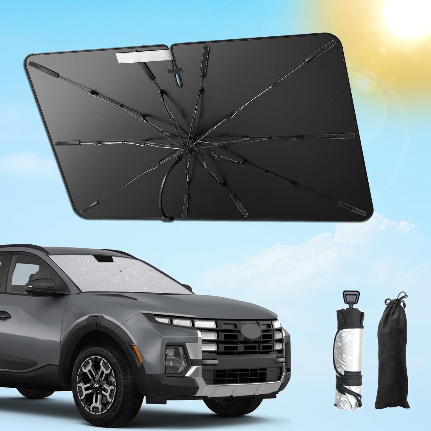 SXCY for 2022-2025 Hyundai Santa Cruz Windshield Umbrella Sunshade [Easier Foldable] for 2024 2025 Santa Cruz Accessories 2025 Santa Cruz Sunshade Umbrella 2025 Santa Cruz Windshield Umbrella Shade