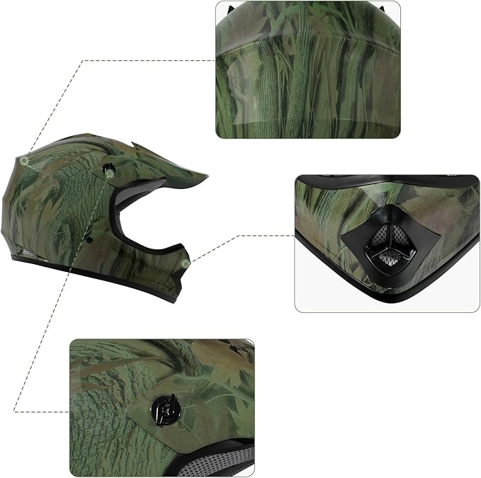 XFMT DOT Youth Kids Dirt Bike Helmet Full Face Motocross Helmets for Off-Road ATV Street Bike Four Wheeler Motorcycle with Goggles & Gloves (Maple Leaf, Large)