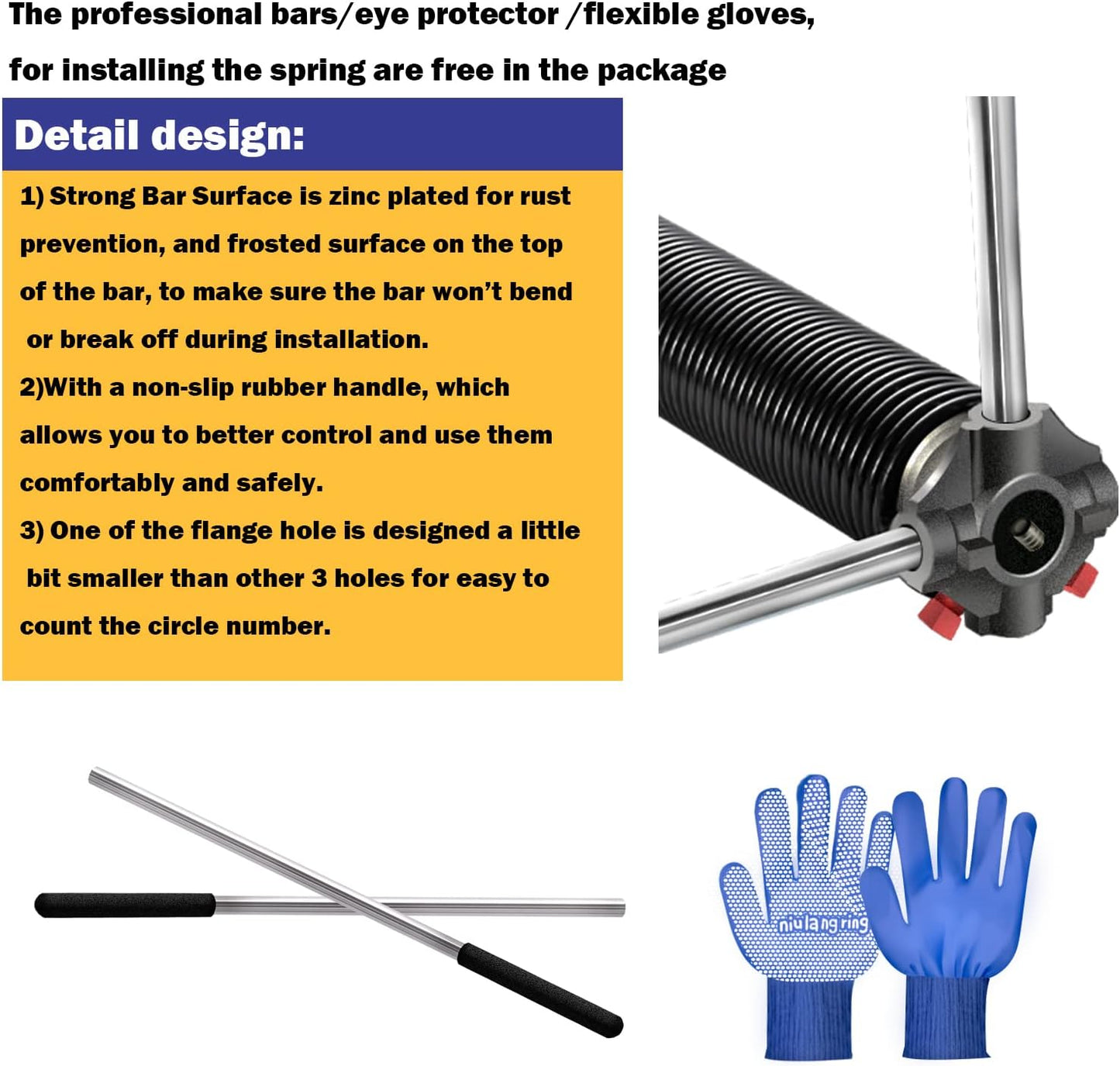 2" Garage Door Springs, Garage Door Spring Replacement,Torsion Springs Pair for Garage Door Set Includes Left Right Door Springs, with Non-Slip Winding Rods for DIY Replacement (0.207x2''x22'')