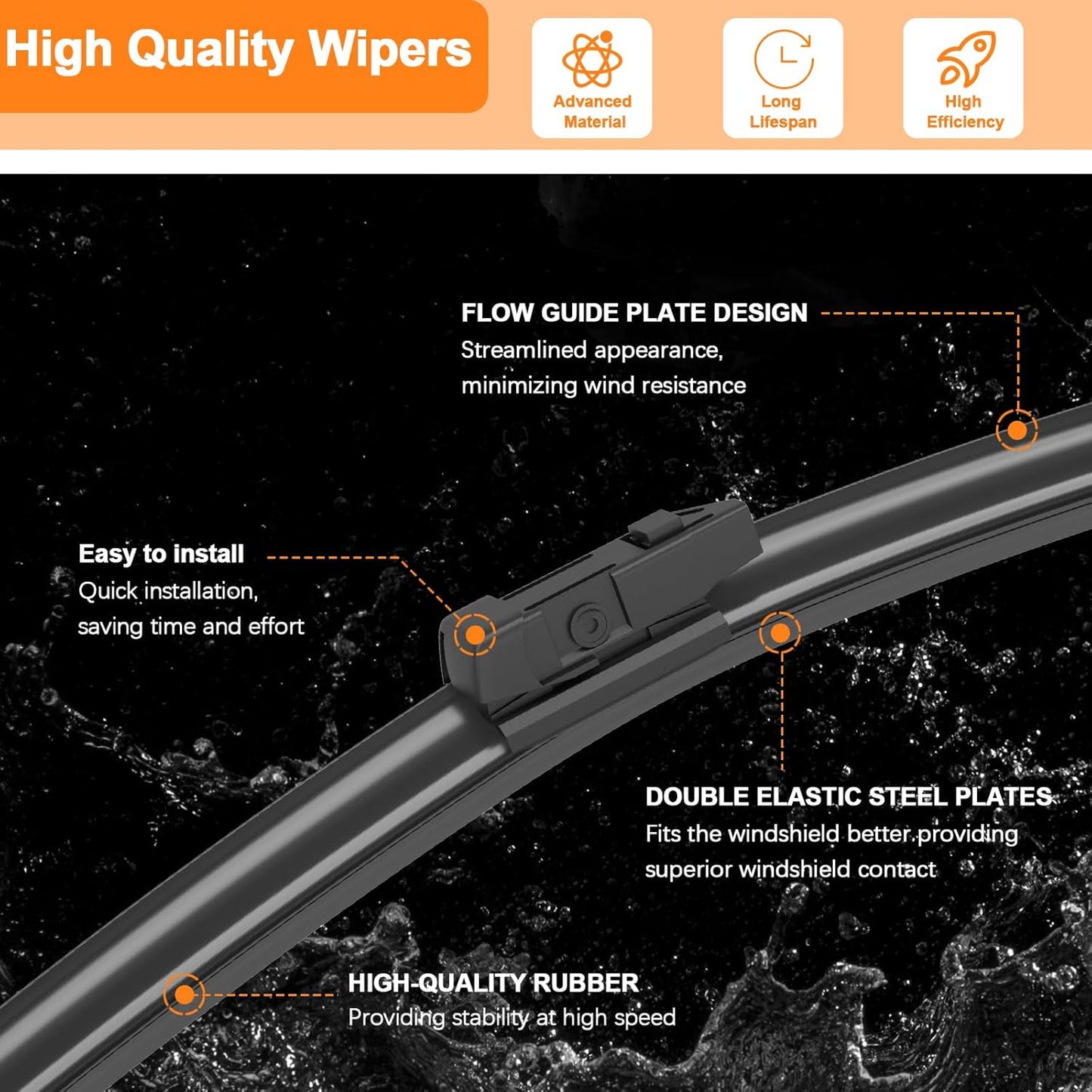 HULADAED® 26'' 16'' 12'' Windshield Wipers Replacement for Subaru Crosstrek 2023-2018,Silicone Front Rear Wiper blades for MY Car-All Weather & Quiet(3 PACK)
